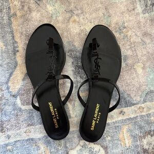 Saint Laurent Black Minimalist Sandals with T-Strap